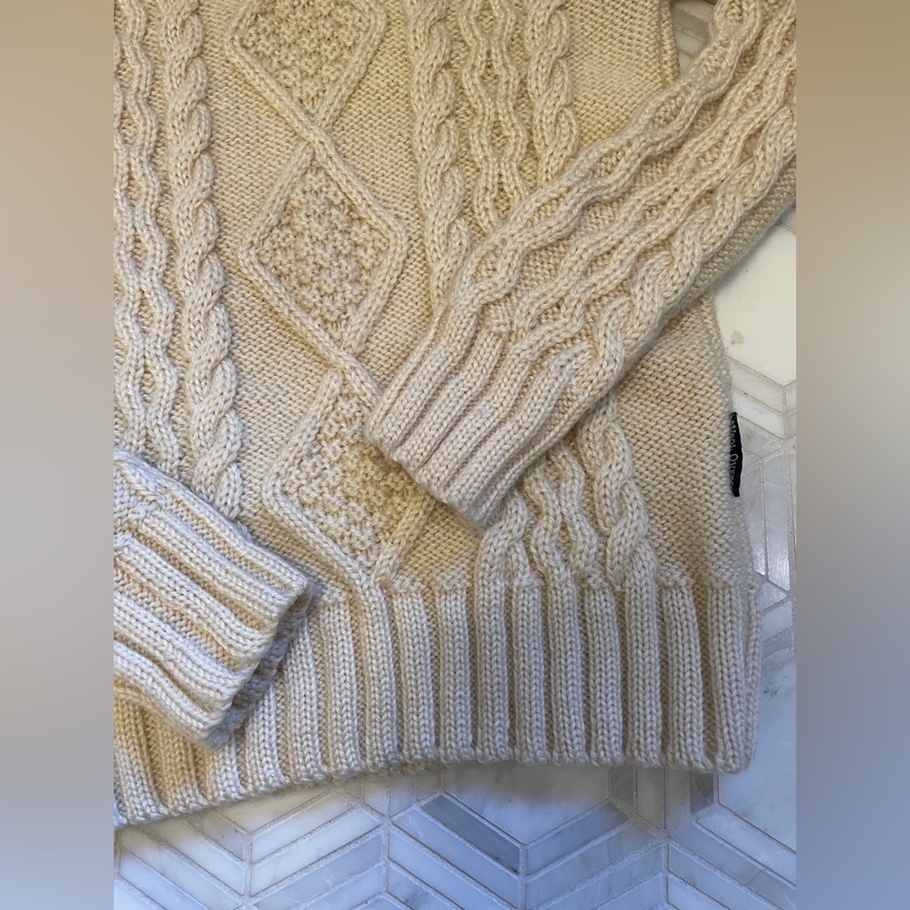 WoolOvers Oversized Turtleneck Aran Cable Knit Chunky Cozy Fisherman Sweater - Picture 3 of 6